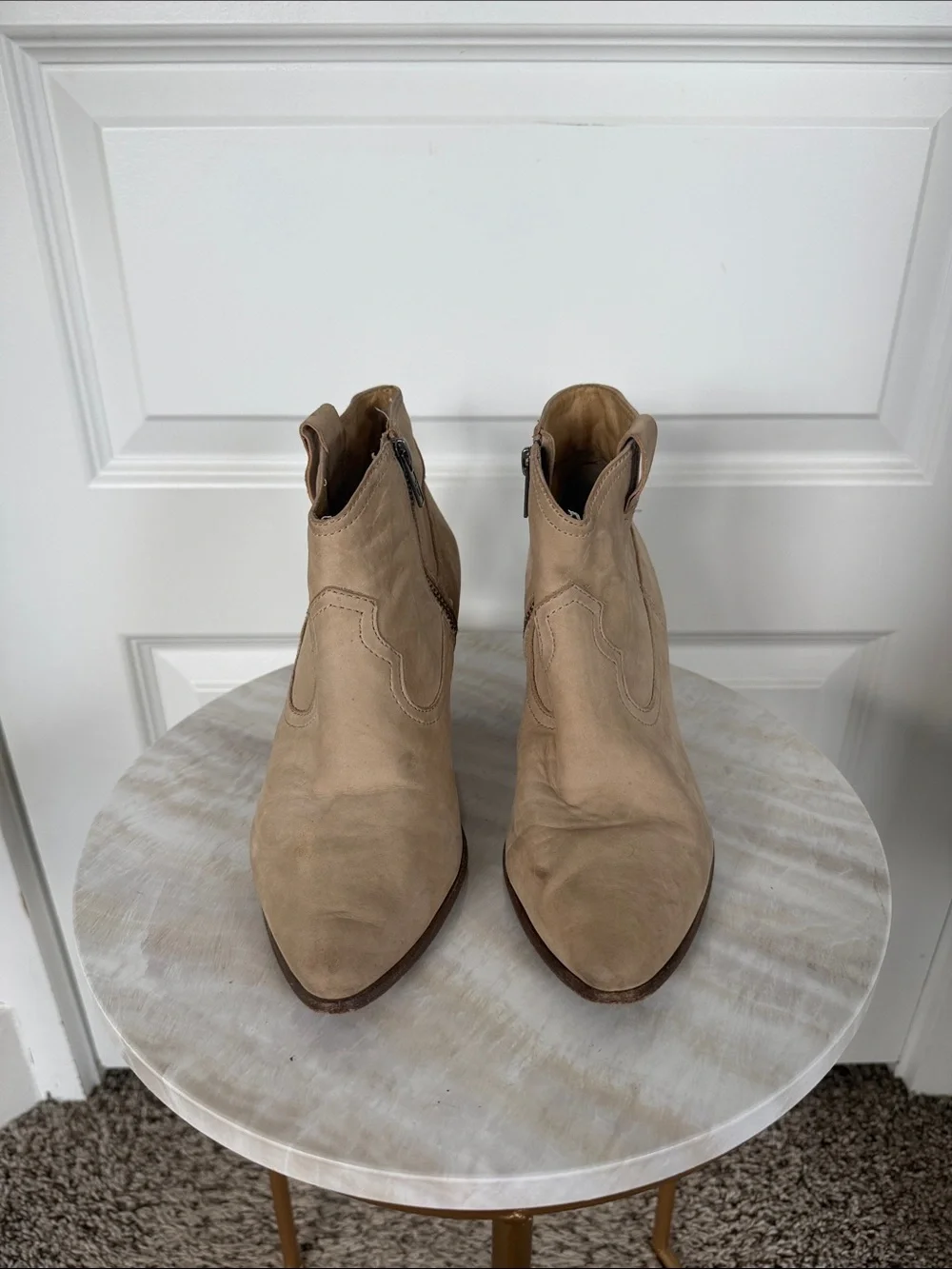 Frye Taupe Suede Ankle Boots with Side Zip